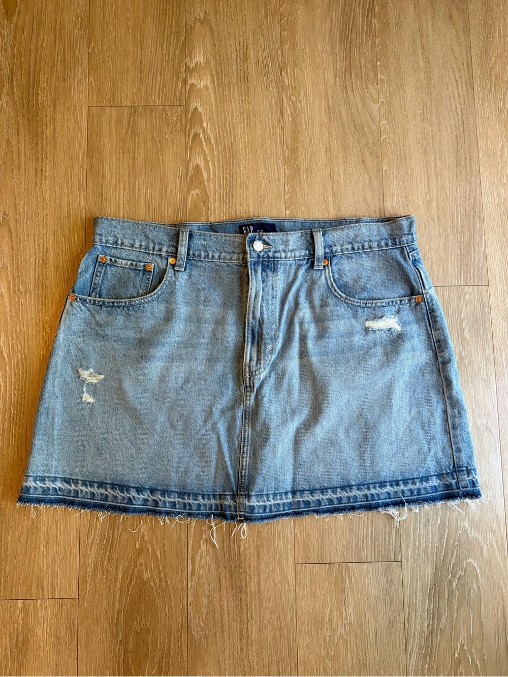 GAP Light Blue Distressed Denim Mini Skirt